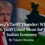 Composite image of Donald Trump and the Indian flag with a map overlay, illustrating the potential impact of 50% U.S. tariffs on the Indian economy