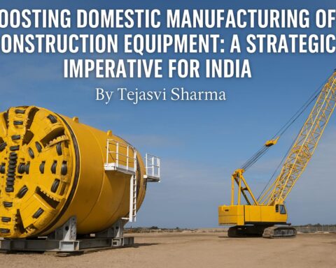 Tunnel boring machine and lattice boom crane at a construction site