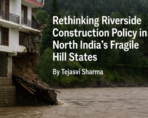 Riverside settlement in North India’s hilly terrain highlighting the urgent need for resilient construction policies